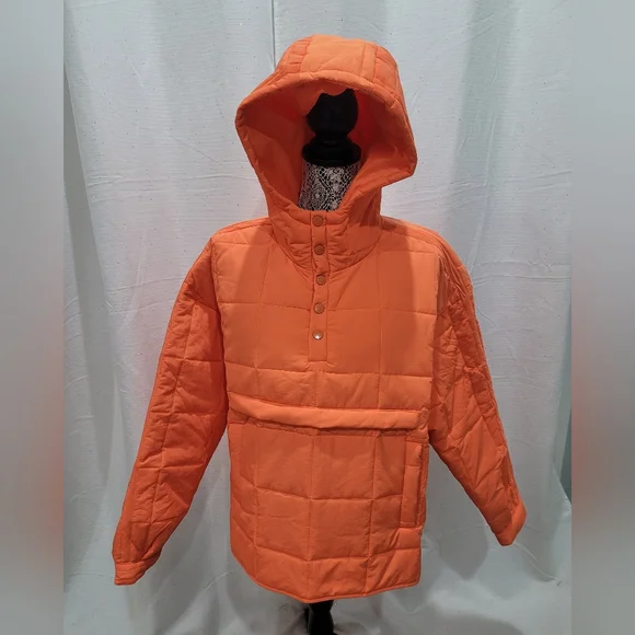 Orange Puffer Pullover Jacket Size Large Loose Fitting - Picture 2 of 10
